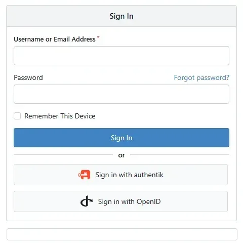 صفحة دخول Gitea وفيها زر Sign in with authentik بأيقونة authentik