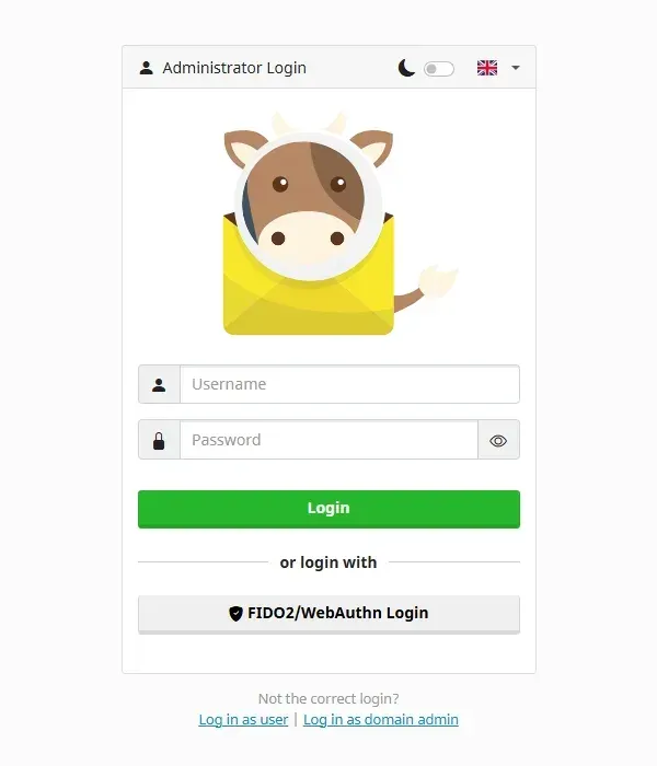 صفحة دخول المدير في mailcow