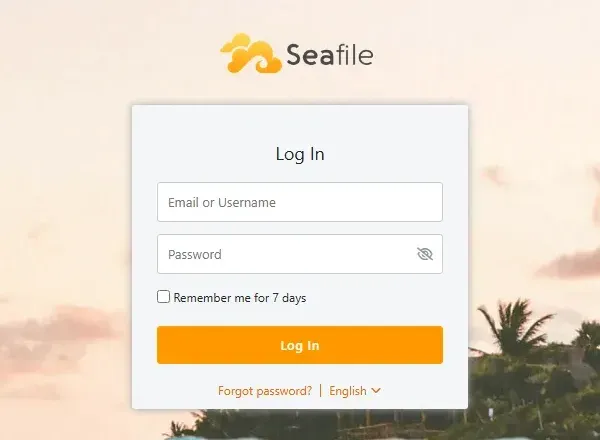 صفحة تسجيل الدخول في Seafile