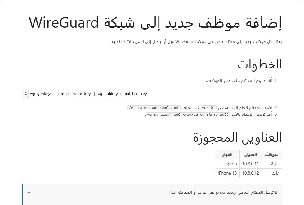 الصفحة نفسها بعد إضافة CSS في إعدادات التخصيص، ويظهر المسار /etc/wireguard/wg0.conf صحيحاً، وكتلة الكود من اليسار إلى اليمين ورقم السطر على اليسار