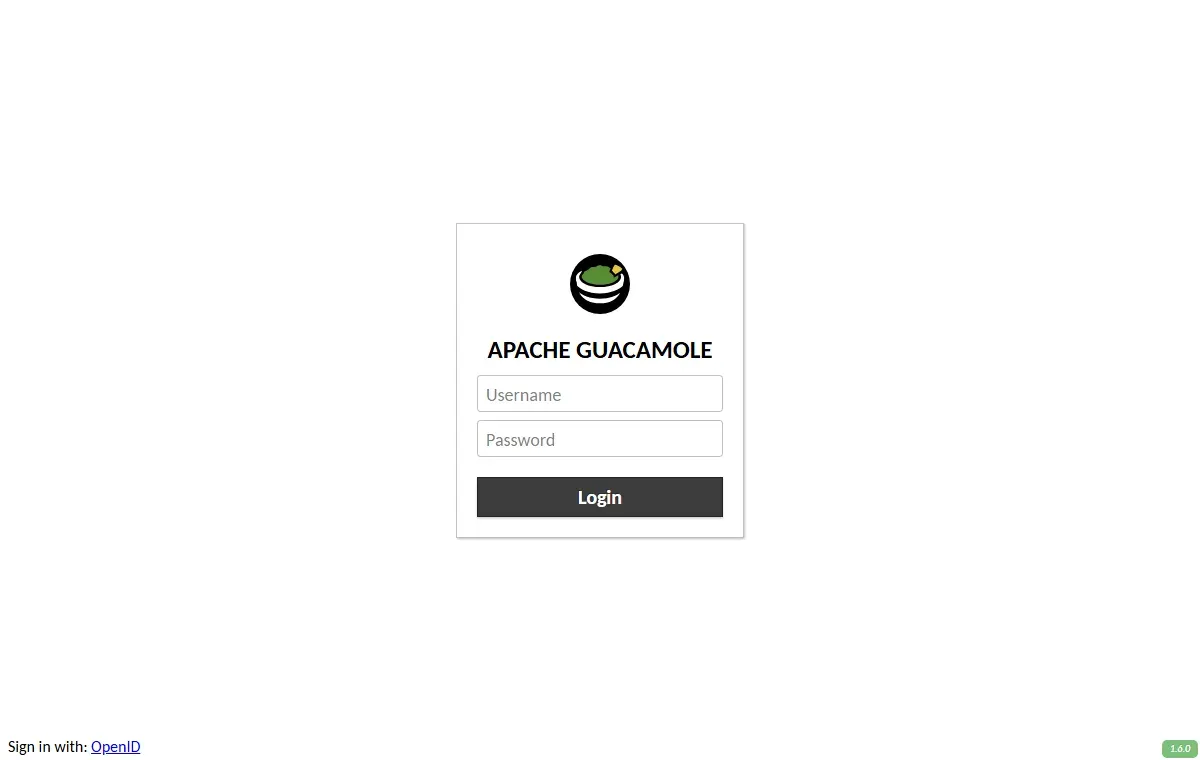 صفحة دخول Guacamole وفي أسفلها على اليسار Sign in with: OpenID