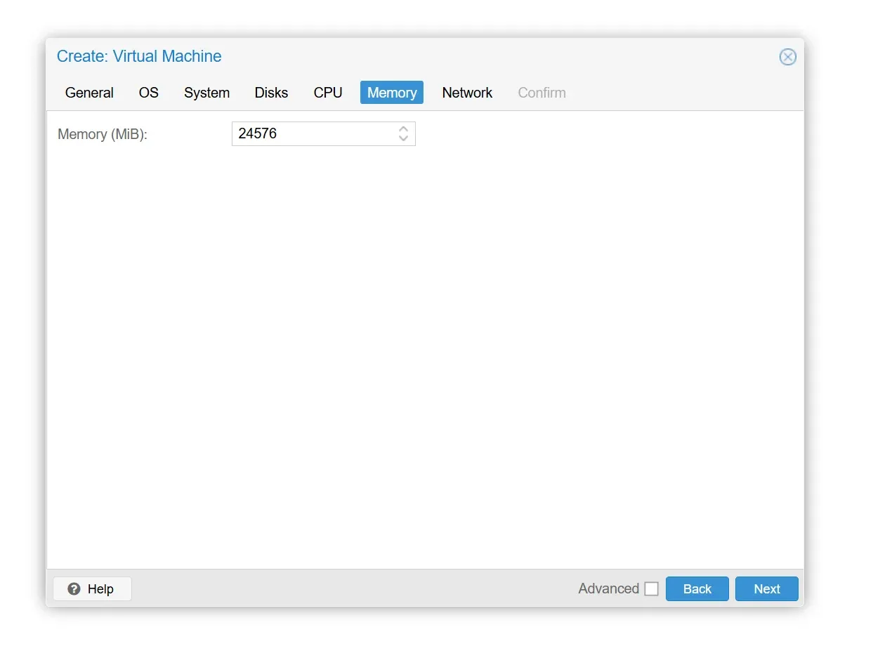 تبويب Memory مع ذاكرة 24576 MiB